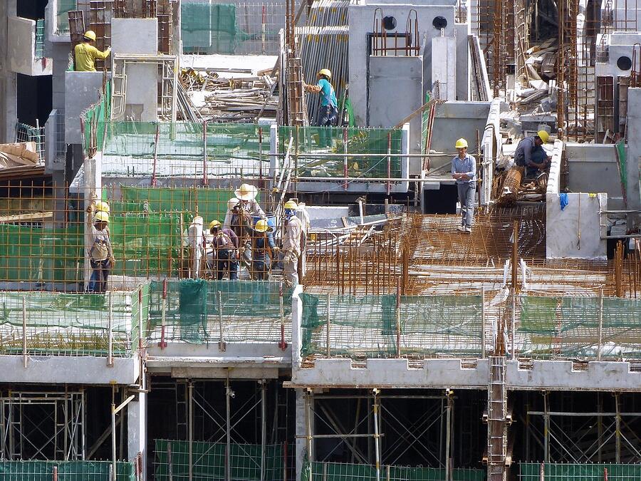 Formwork and scaffold decking on an upper level